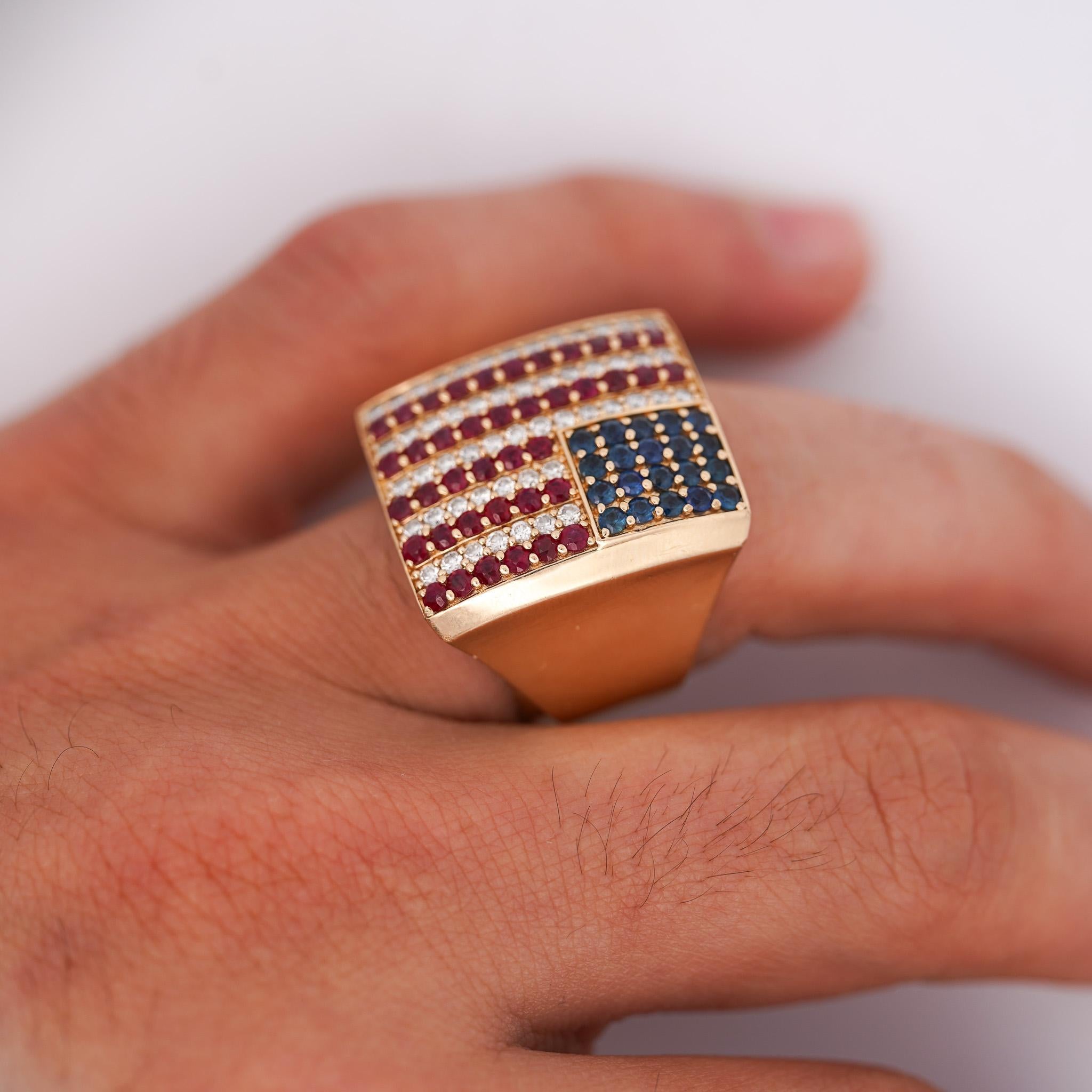 Ruby & Sapphire USA Flag Mens 4th of July Signet Ring