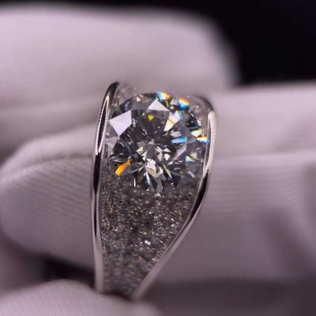 Pave Set 3ct Round Cut White Stone Ring