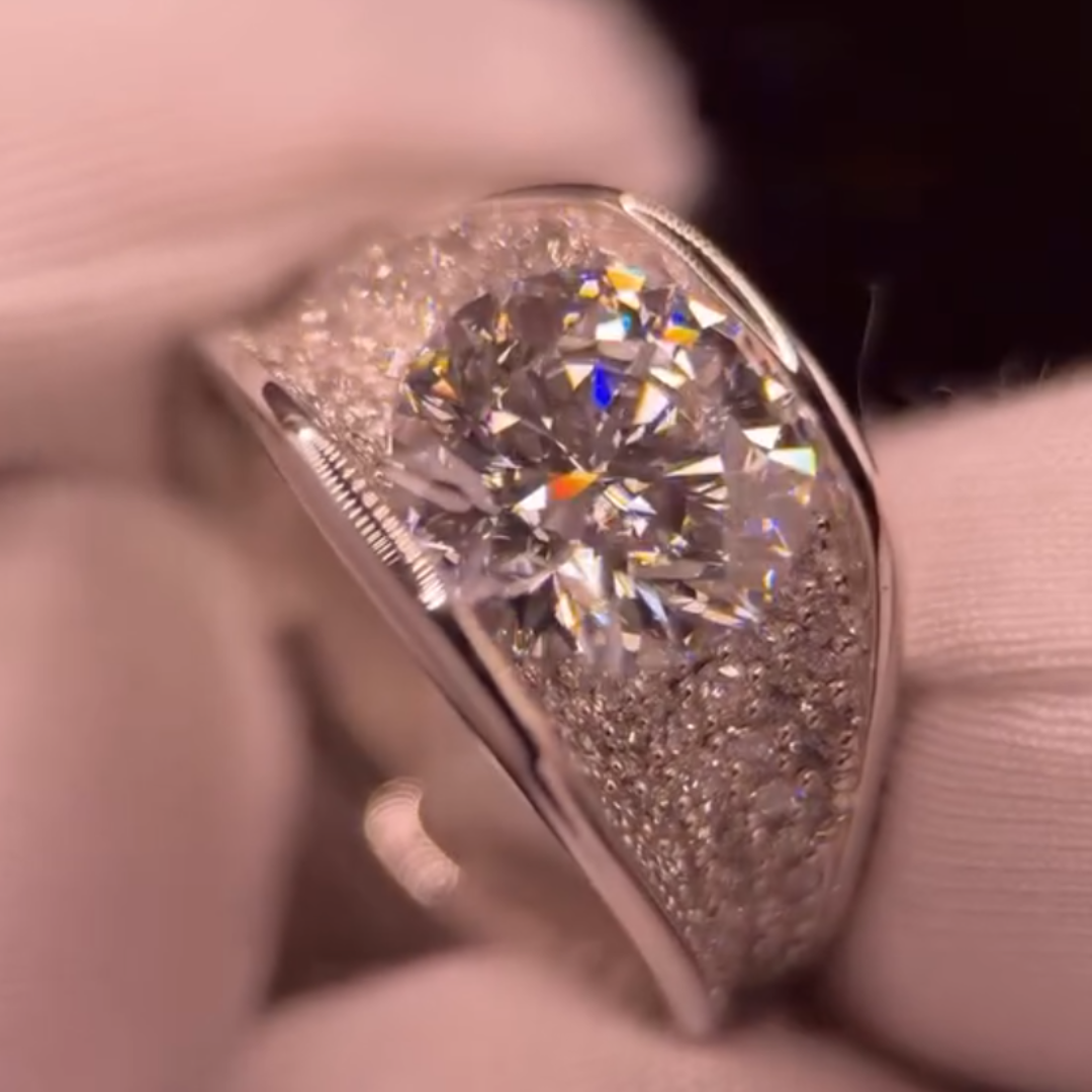 Pave Set 3ct Round Cut White Stone Ring