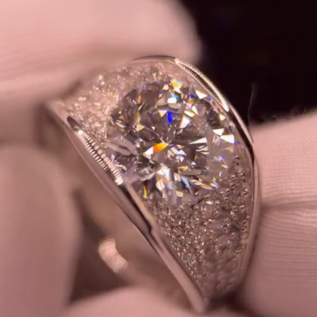 Pave Set 3ct Round Cut White Stone Ring
