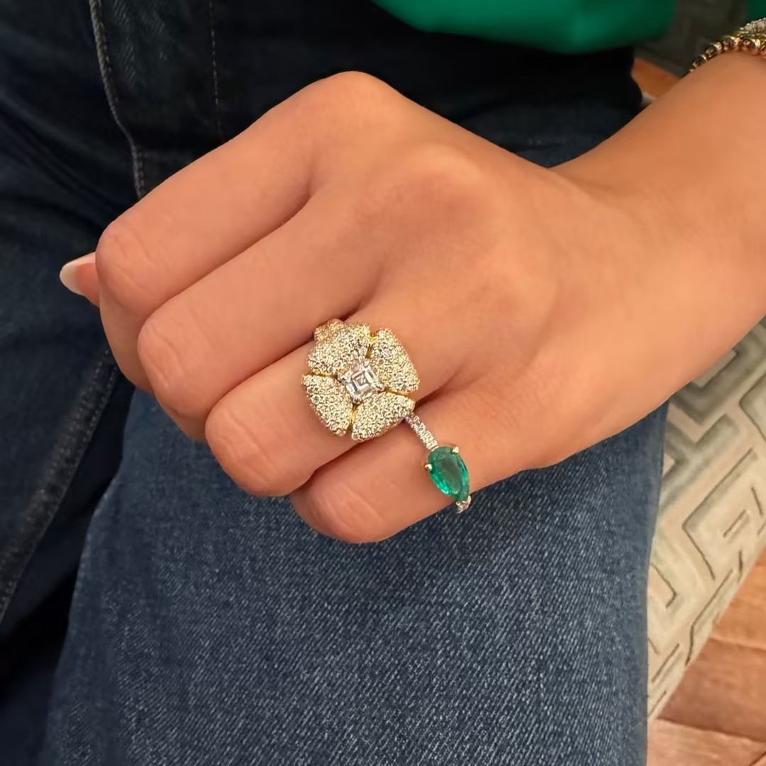 Flowe Design Pave Set 2ct Asccher Cut  Ring