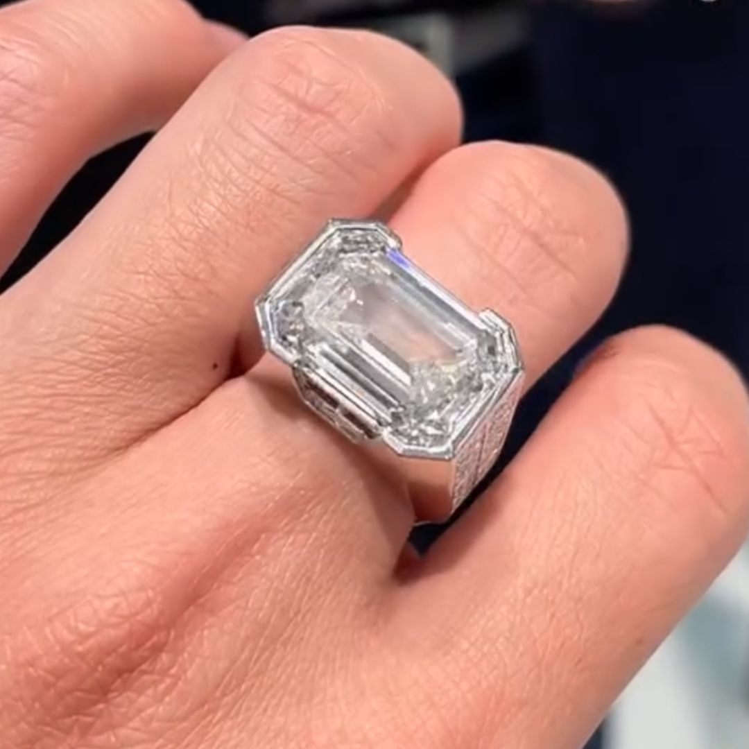 10ct Emerald Cut White Stone Ring for Men