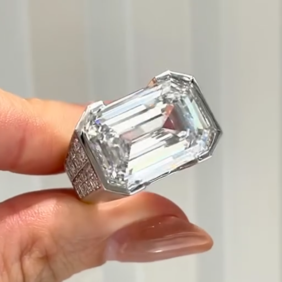 10ct Emerald Cut White Stone Ring for Men