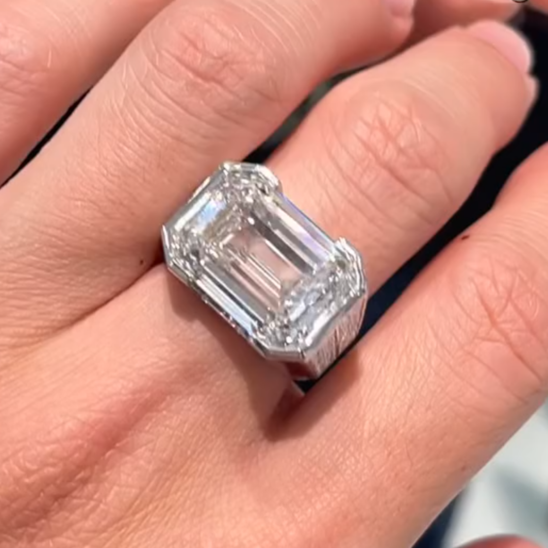 10ct Emerald Cut White Stone Ring for Men
