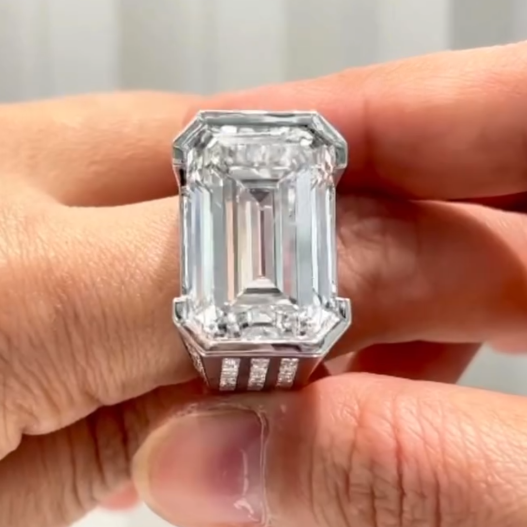 10ct Emerald Cut White Stone Ring for Men