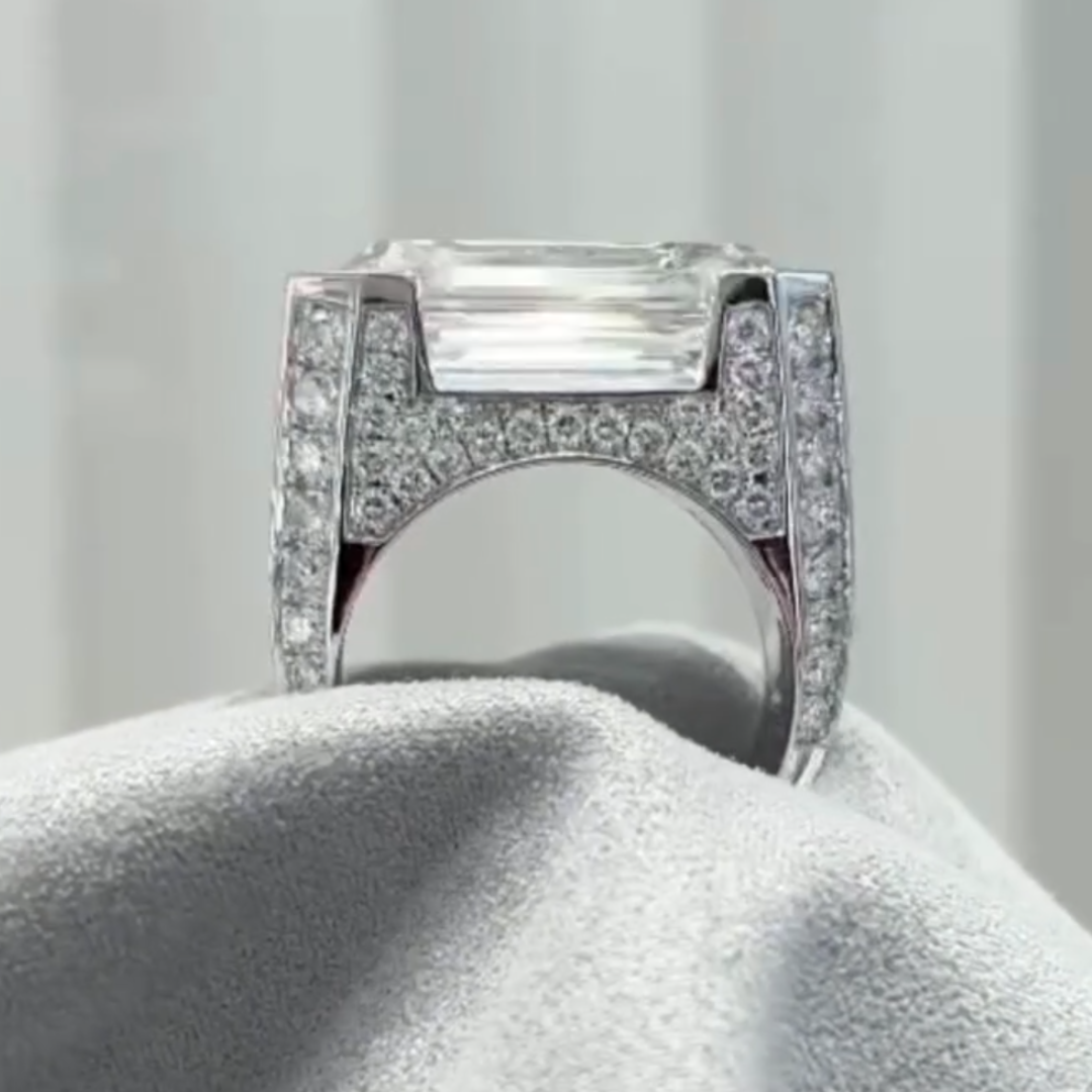 10ct Emerald Cut White Stone Ring for Men