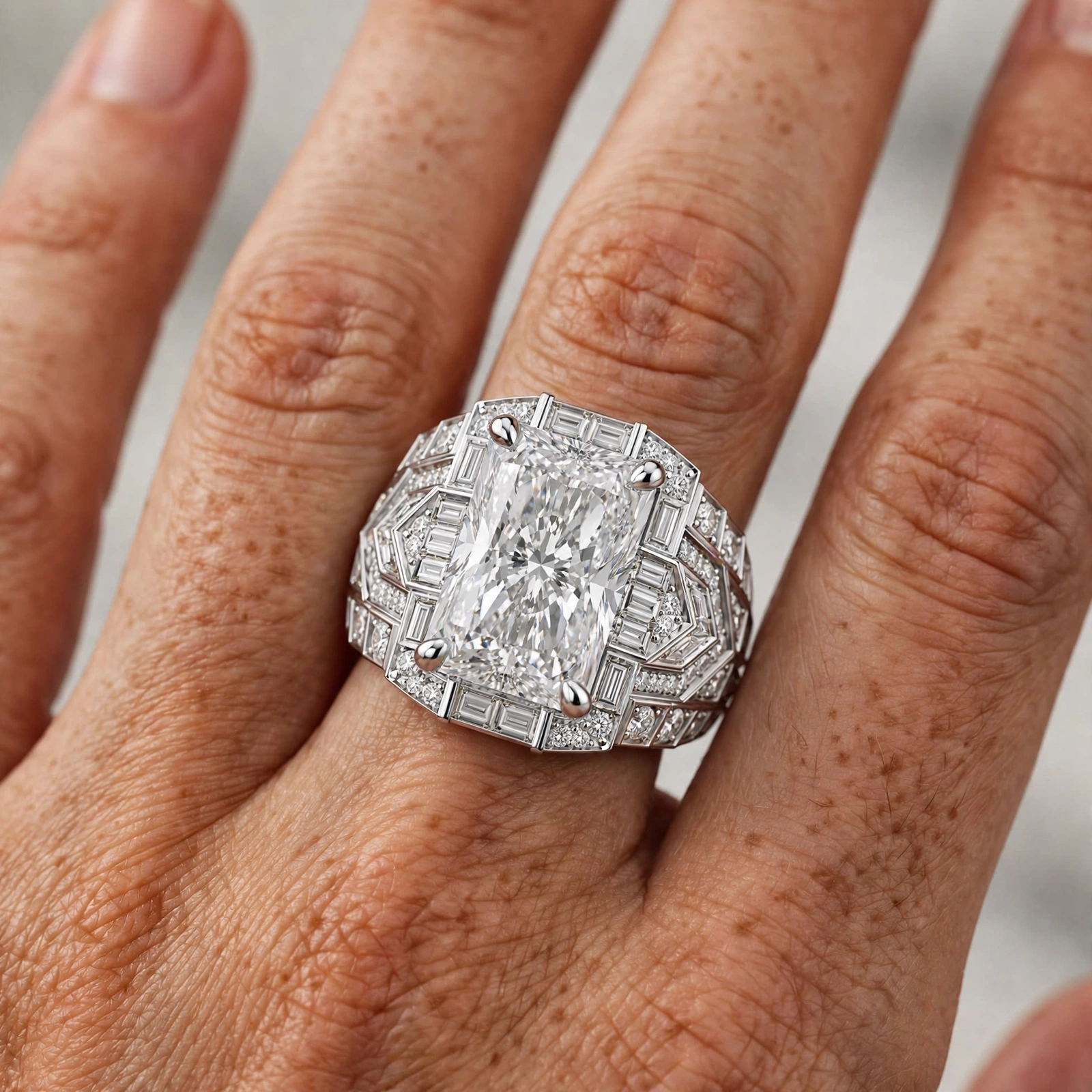 Stunning 10ct Radiant Cut White Stone Ring  for Men