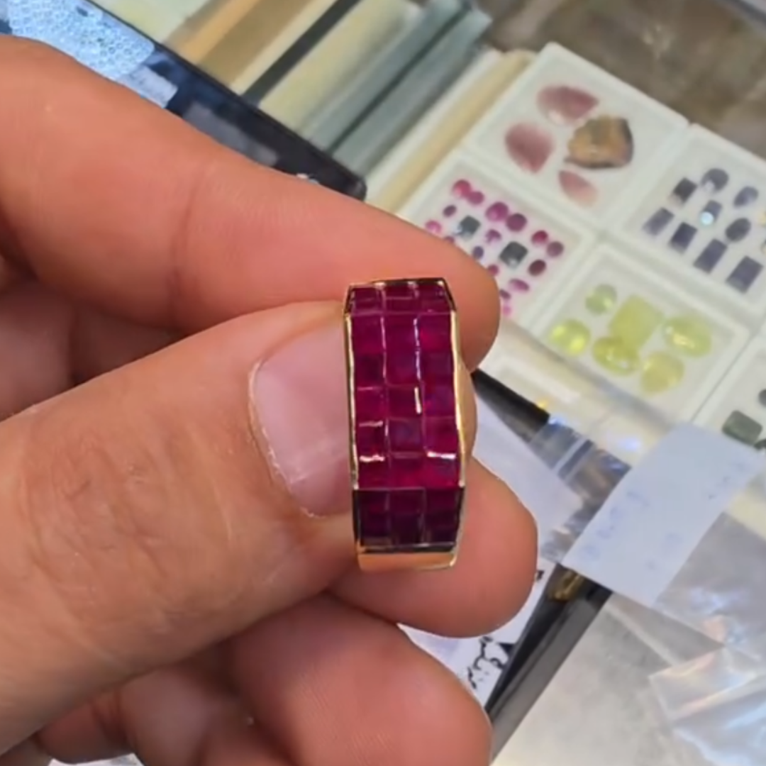 Invisible Setting Princess Cut Ruby Red Eternity Ring