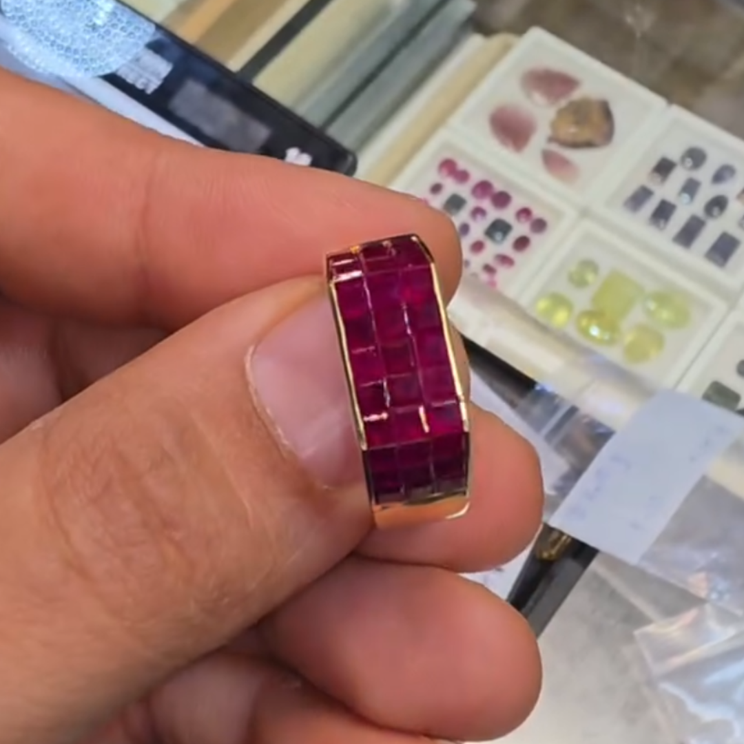 Invisible Setting Princess Cut Ruby Red Eternity Ring