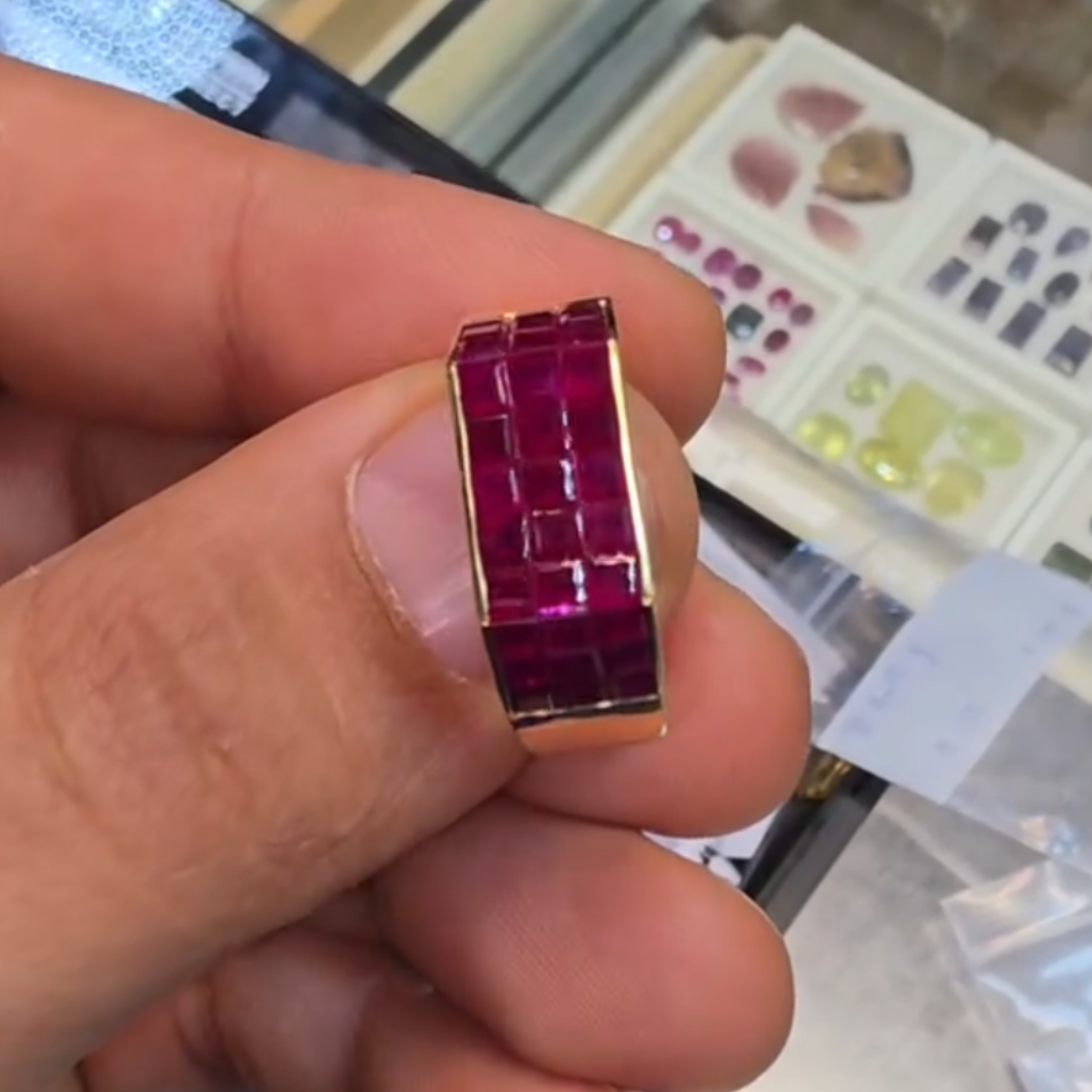 Invisible Setting Princess Cut Ruby Red Eternity Ring