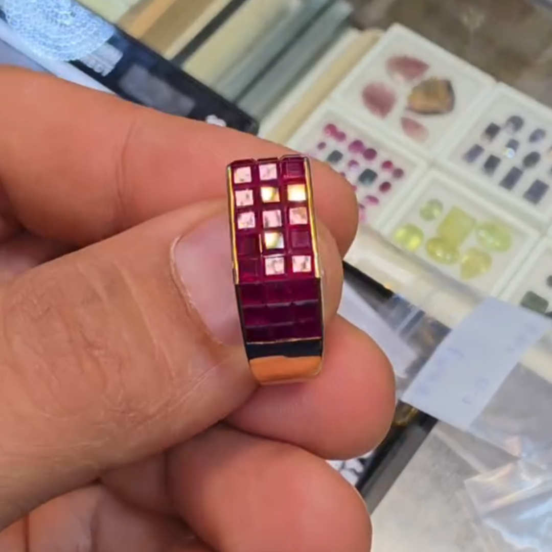 Invisible Setting Princess Cut Ruby Red Eternity Ring