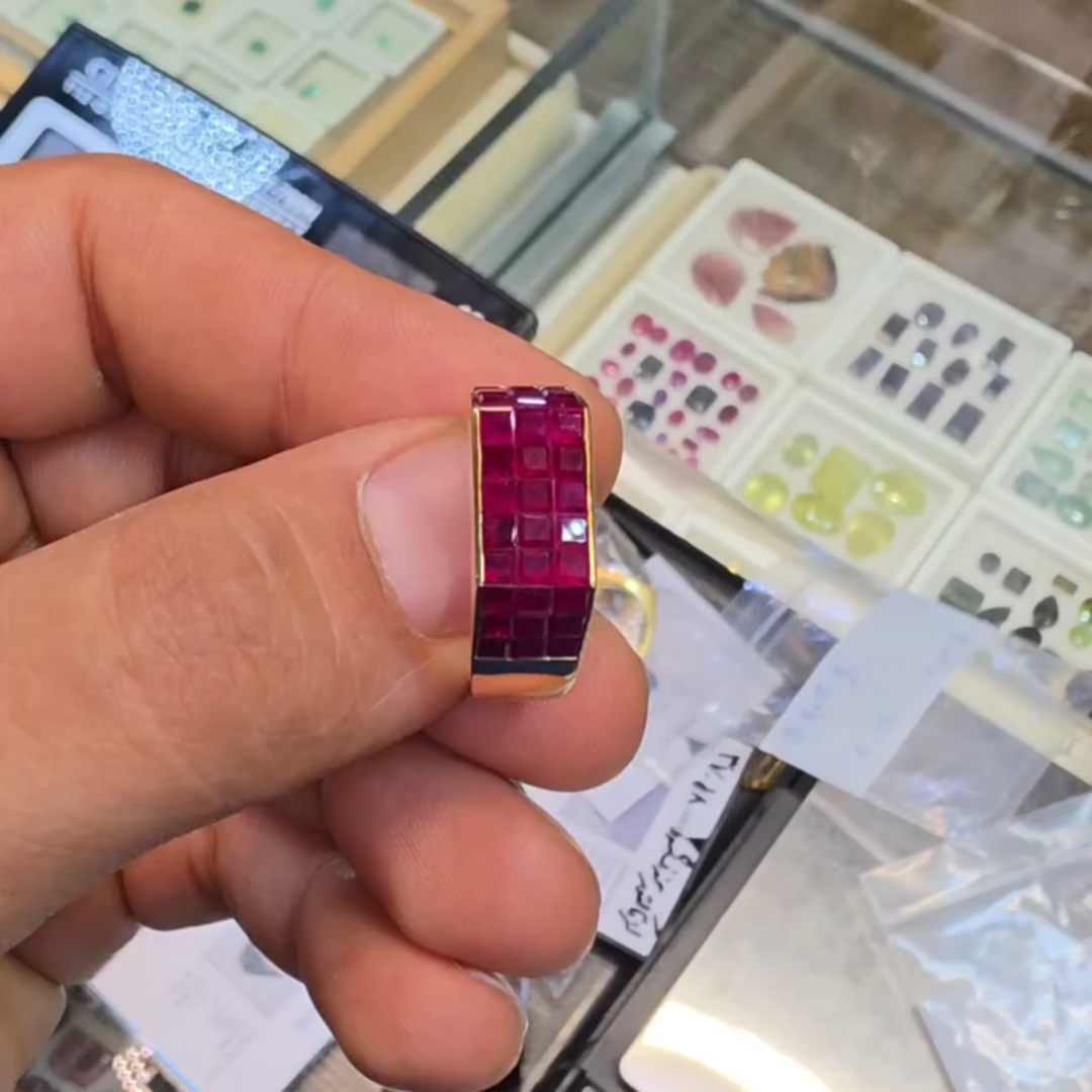 Invisible Setting Princess Cut Ruby Red Eternity Ring