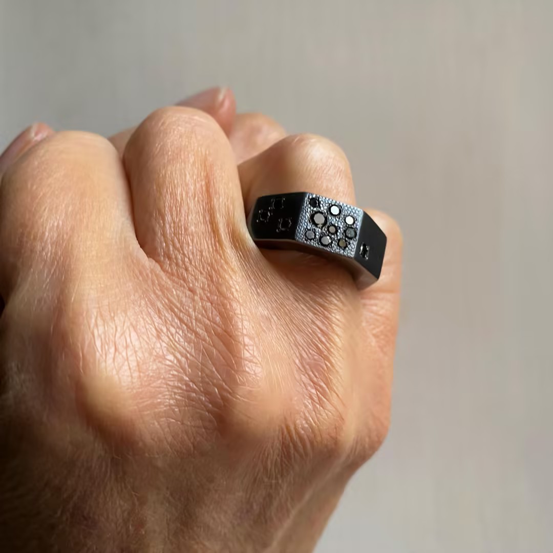Contemporary 0.45 Carat Black Stone Burnished Sterling Silver Design Ring