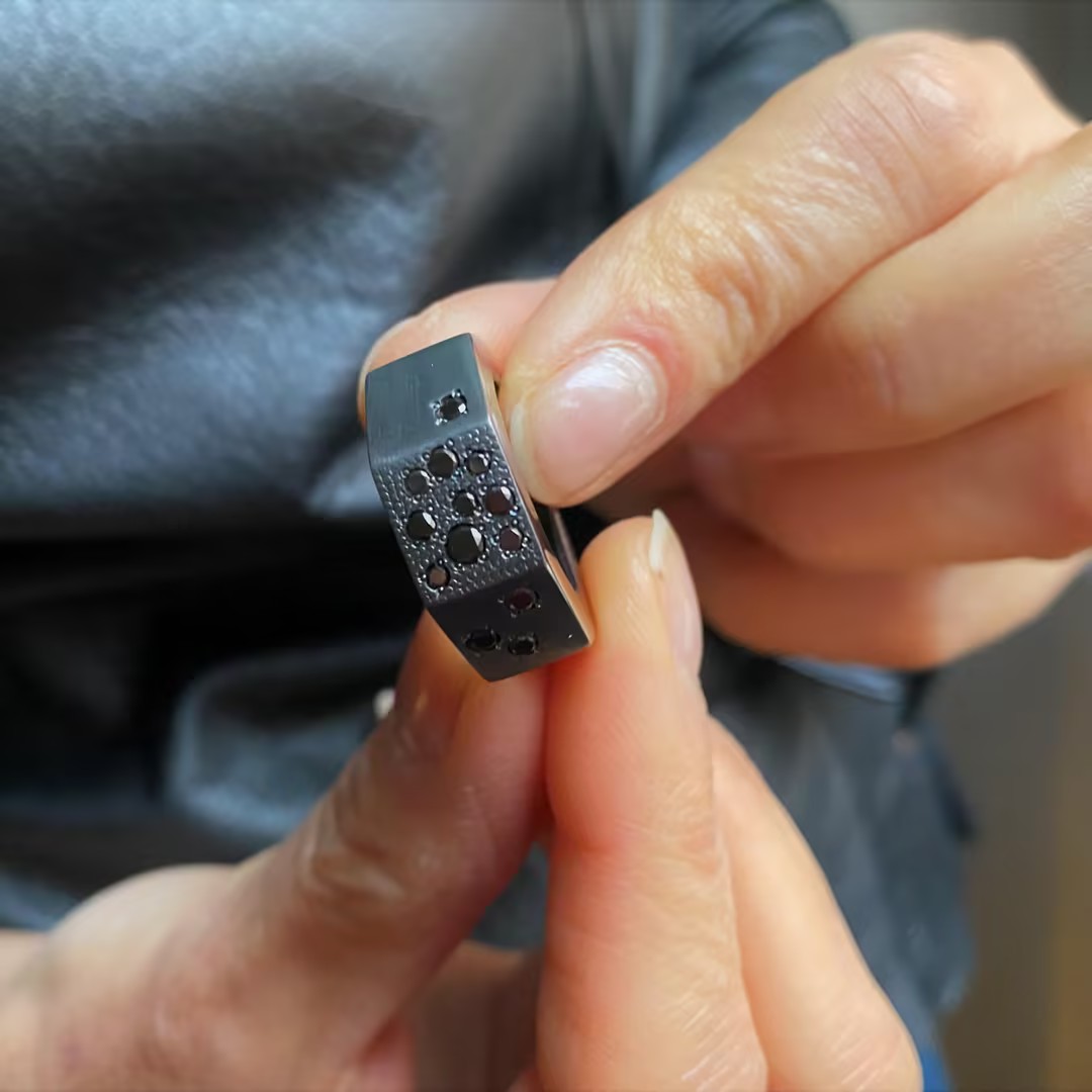 Contemporary 0.45 Carat Black Stone Burnished Sterling Silver Design Ring