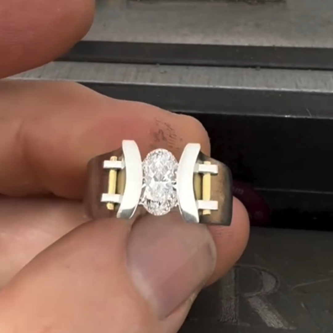 Industrial Design 3ct Oval Cut White Stone Ring