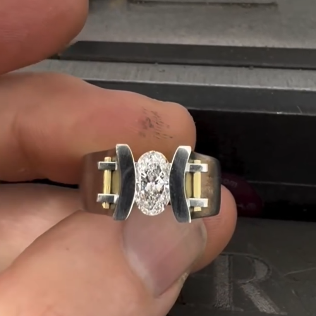 Industrial Design 3ct Oval Cut White Stone Ring