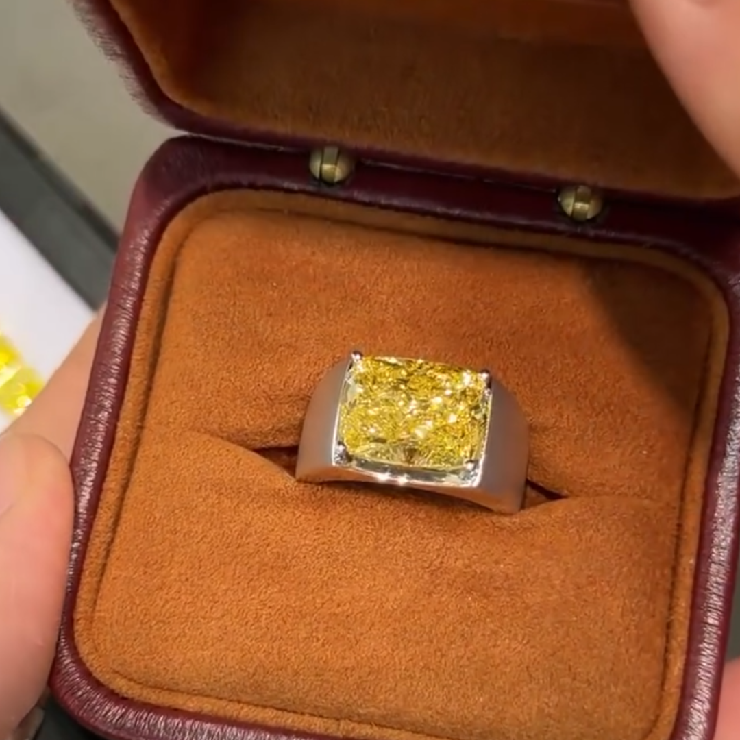 5ct Radiant Cut  Yellow Stone Solitaire Ring for Men