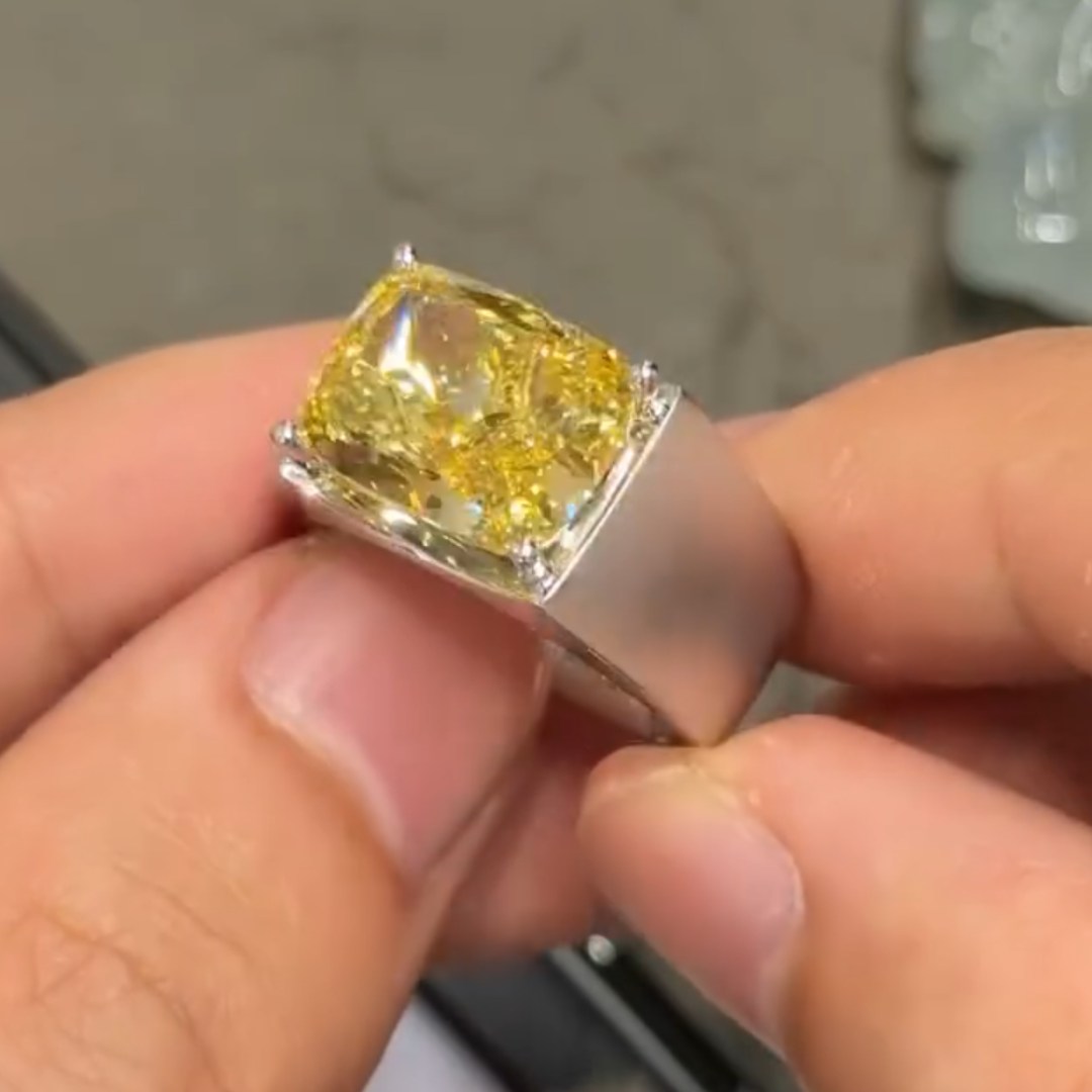5ct Radiant Cut  Yellow Stone Solitaire Ring for Men