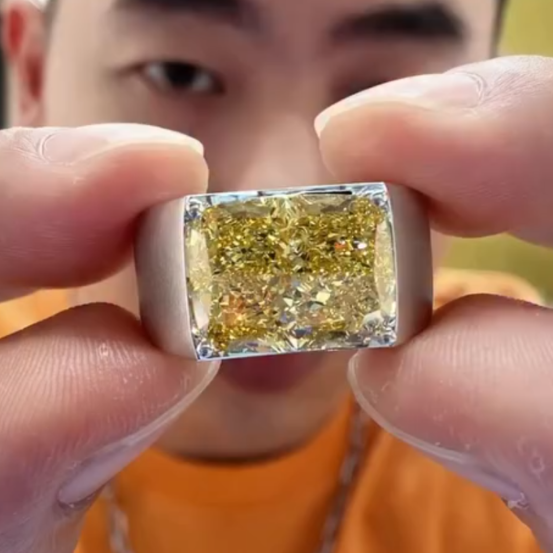 5ct Radiant Cut  Yellow Stone Solitaire Ring for Men