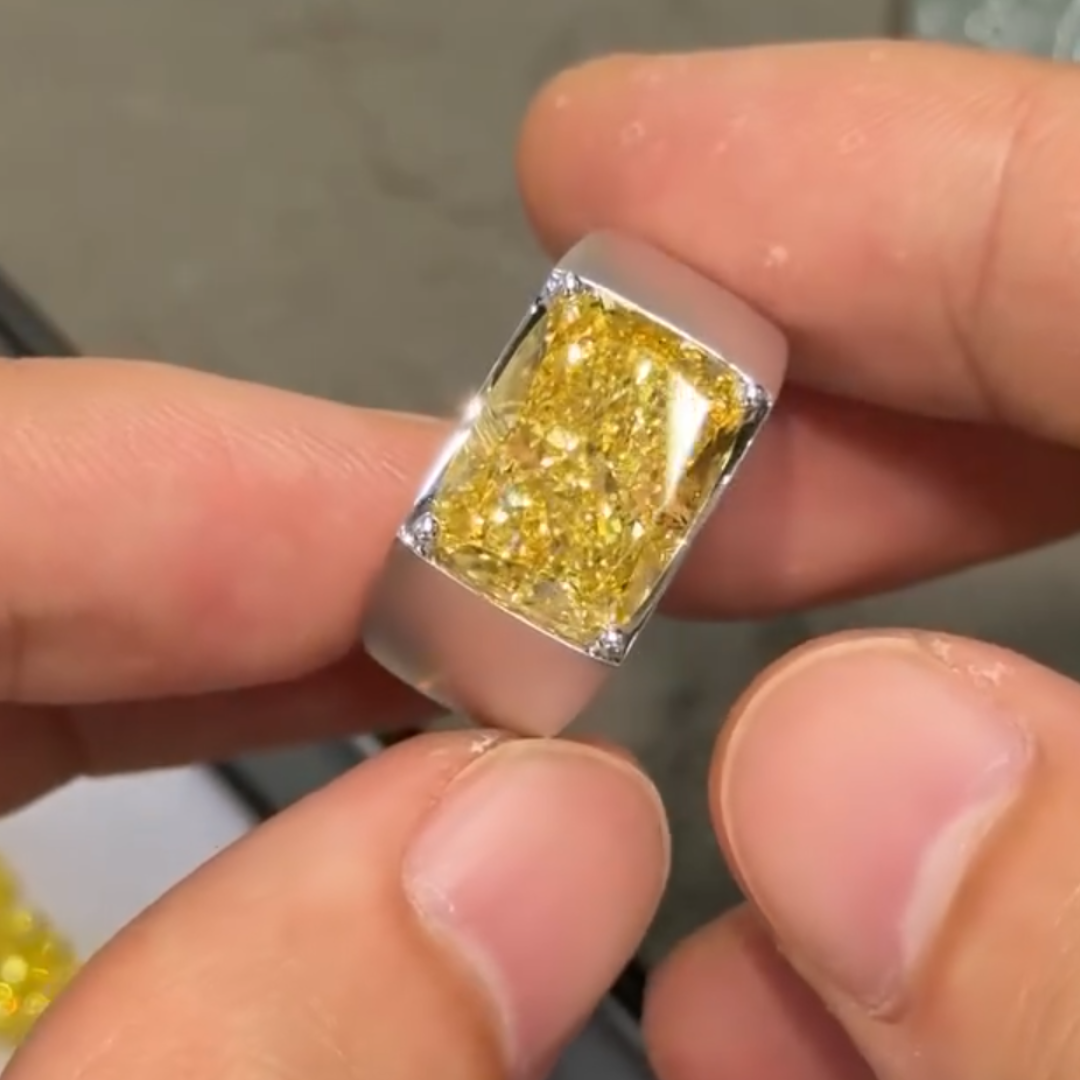 5ct Radiant Cut  Yellow Stone Solitaire Ring for Men