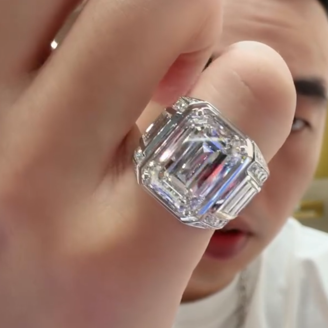 10ct Emerald Cut White Stone Ring