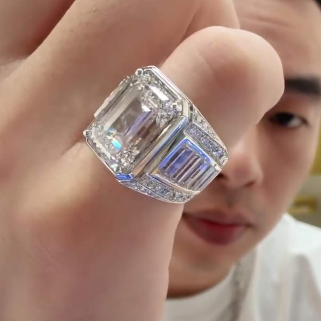 10ct Emerald Cut White Stone Ring