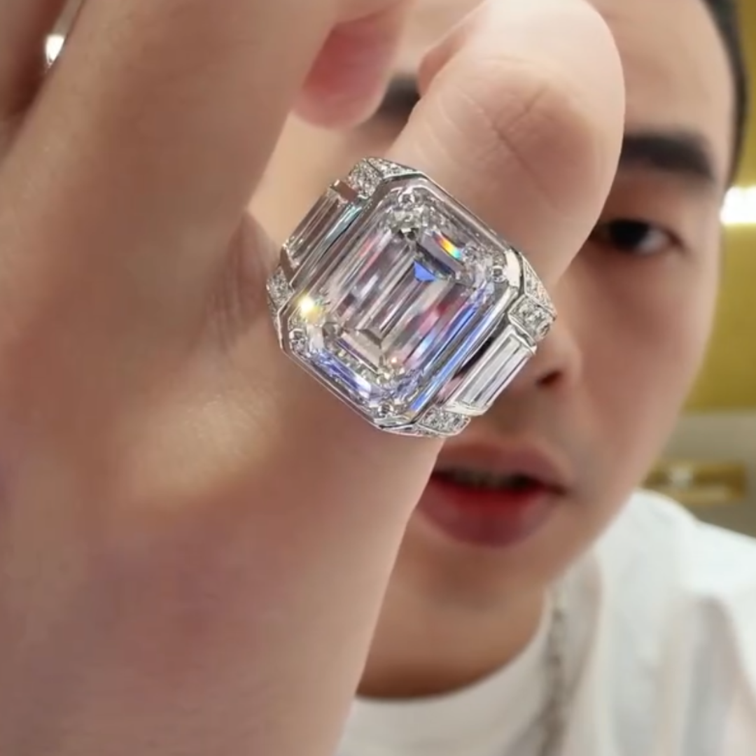 10ct Emerald Cut White Stone Ring