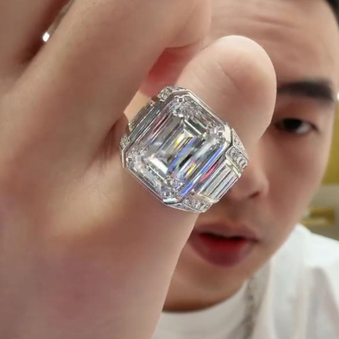 10ct Emerald Cut White Stone Ring