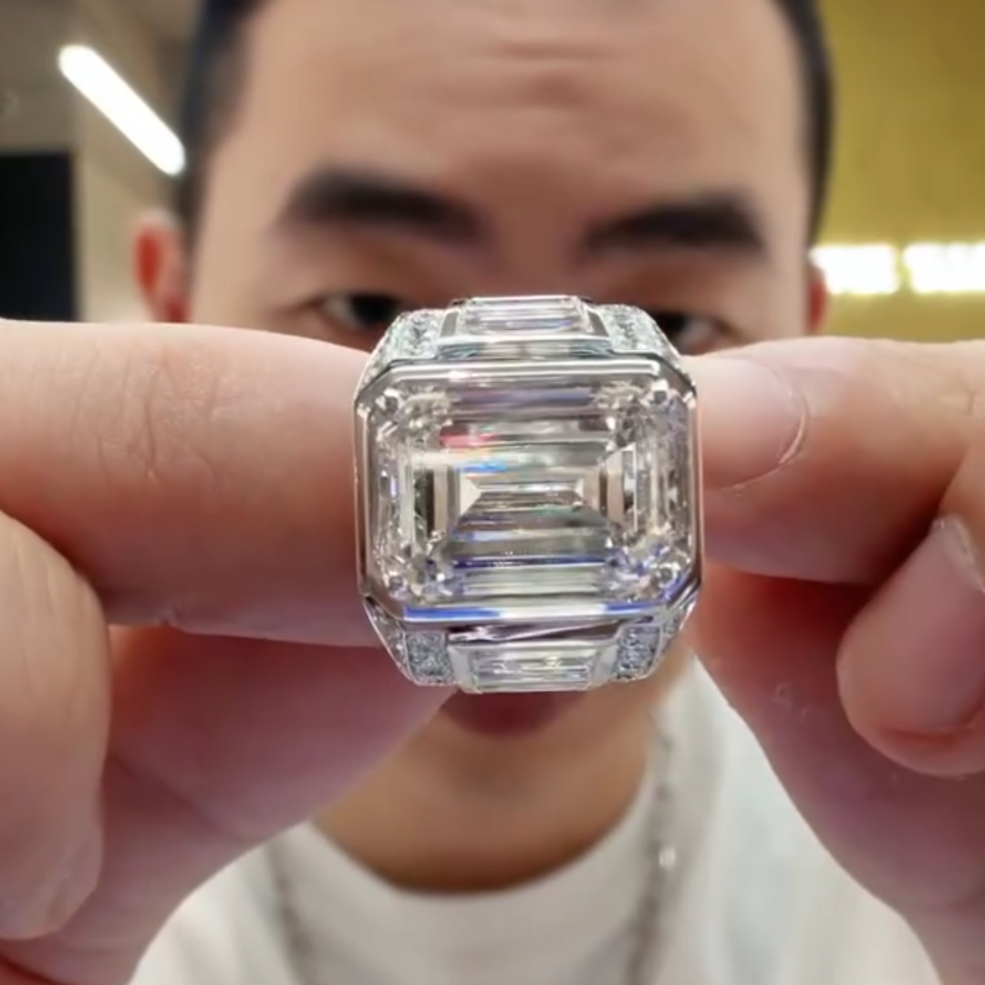 10ct Emerald Cut White Stone Ring