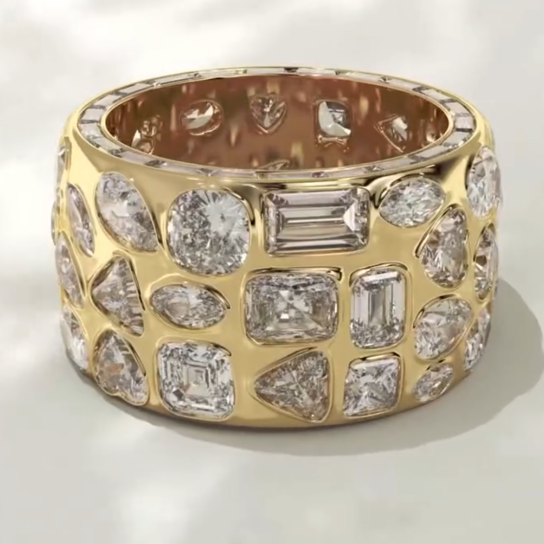 Bezel Setting Multi-cut Stone Cigar Band