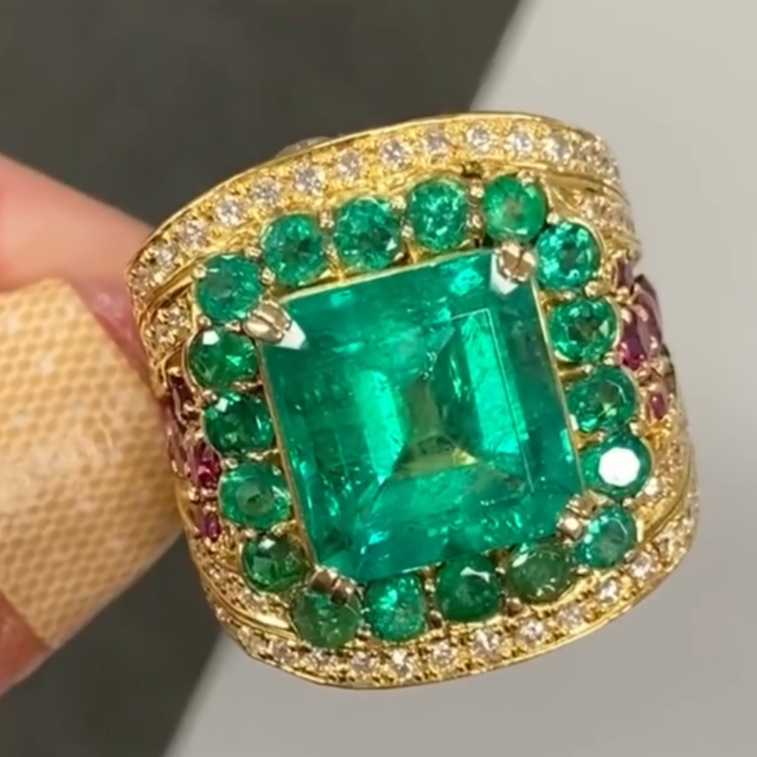 5ct Asscher Cut Emerald Green Cocktail Ring