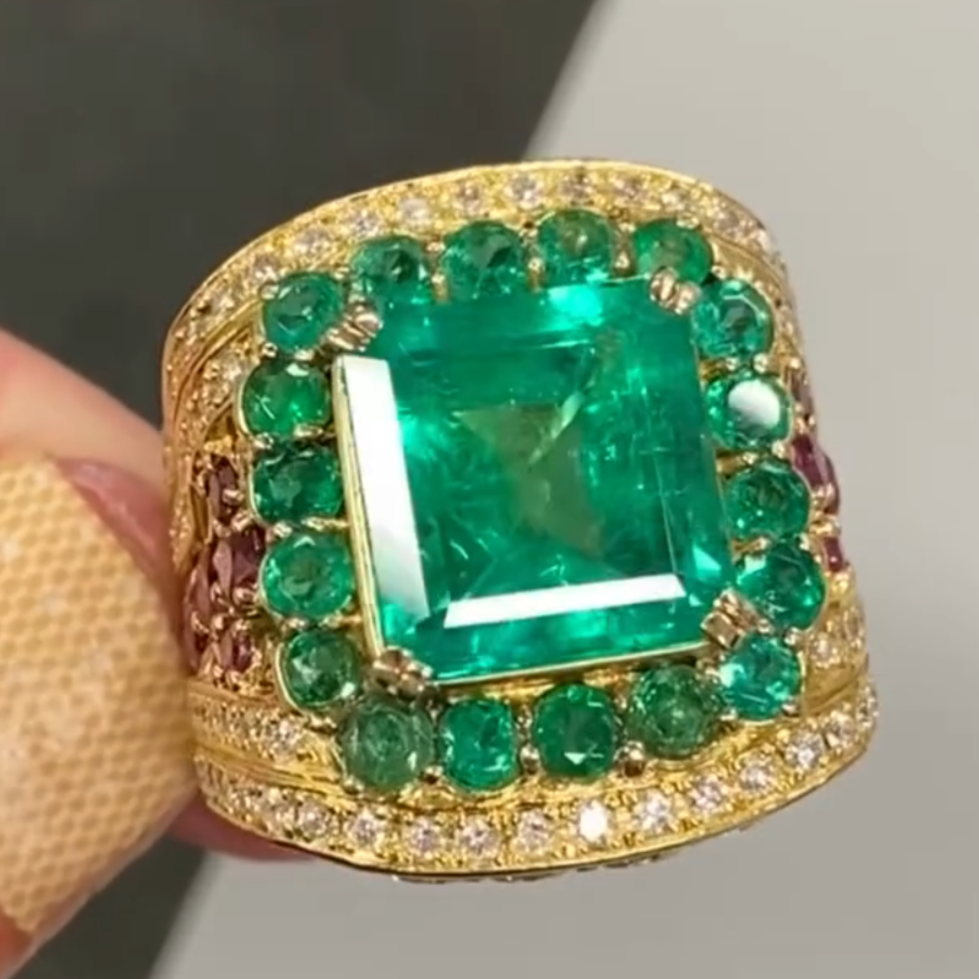 5ct Asscher Cut Emerald Green Cocktail Ring