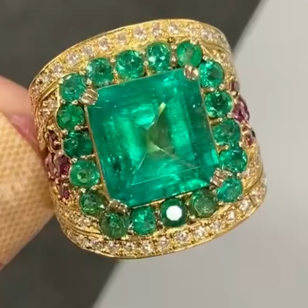 5ct Asscher Cut Emerald Green Cocktail Ring