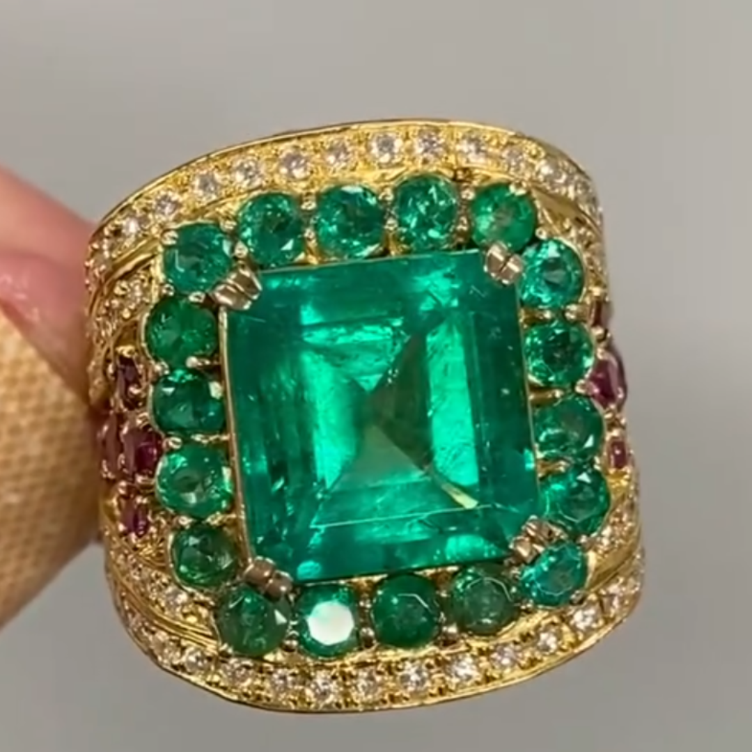 5ct Asscher Cut Emerald Green Cocktail Ring