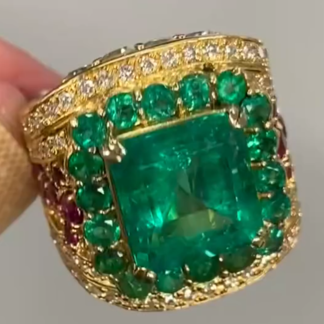 5ct Asscher Cut Emerald Green Cocktail Ring