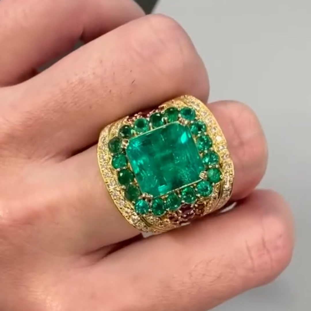 5ct Asscher Cut Emerald Green Cocktail Ring