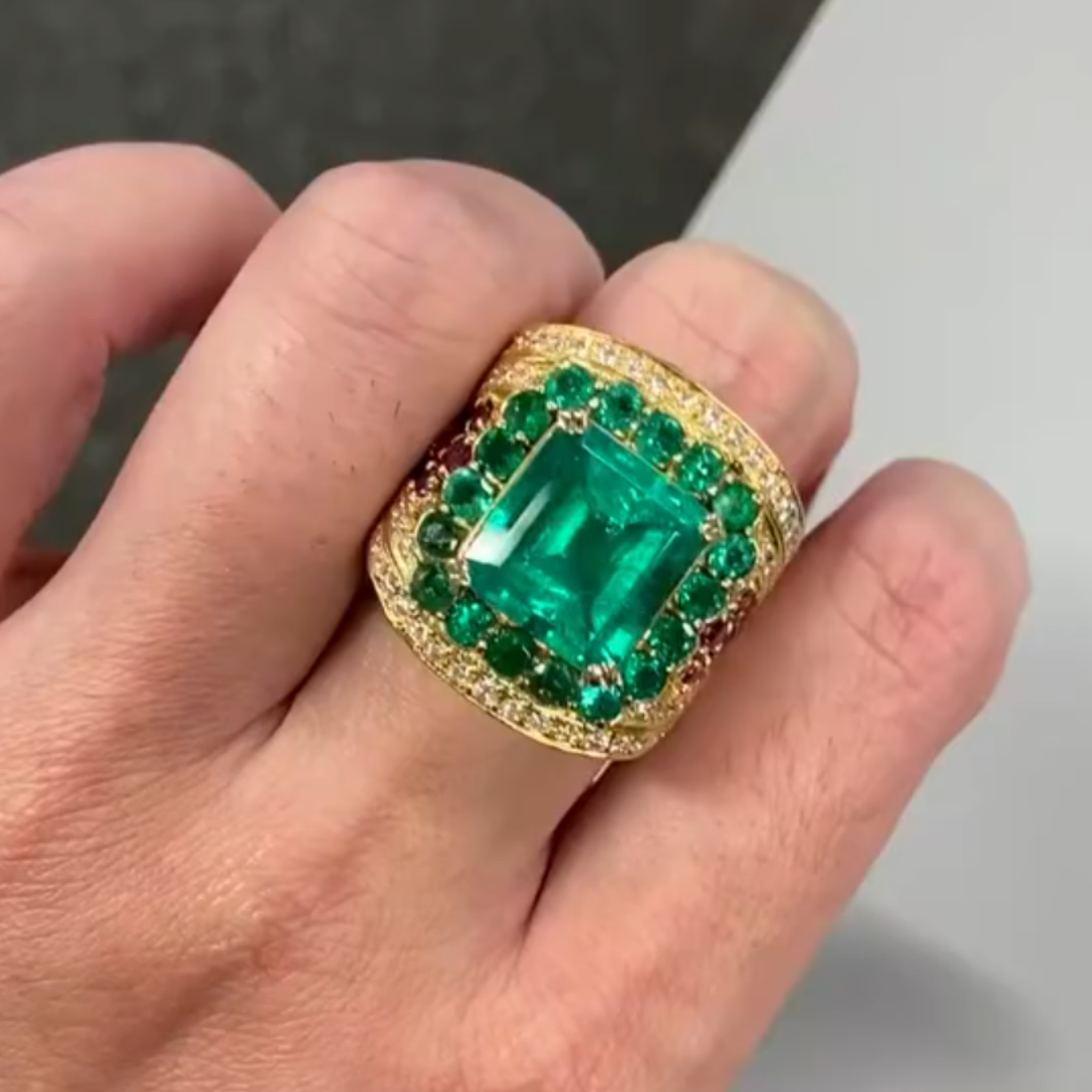 5ct Asscher Cut Emerald Green Cocktail Ring