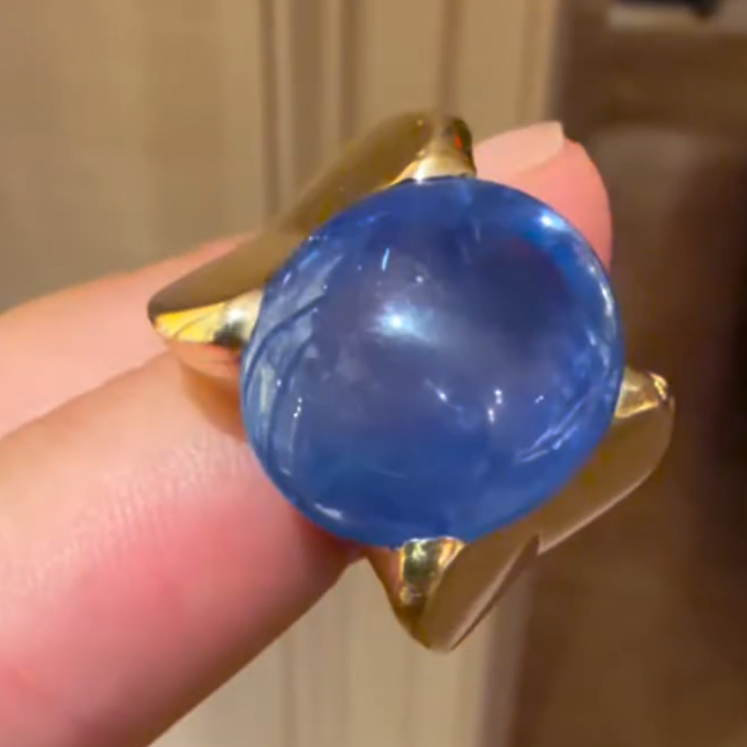  5ct Cabochon Blue Stone Solitaire Ring
