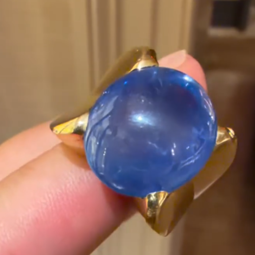  5ct Cabochon Blue Stone Solitaire Ring