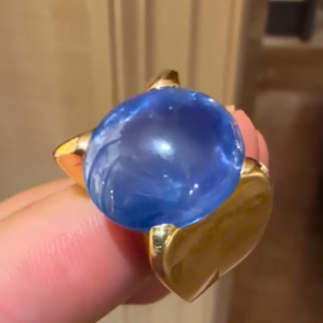 5ct Cabochon Blue Stone Solitaire Ring