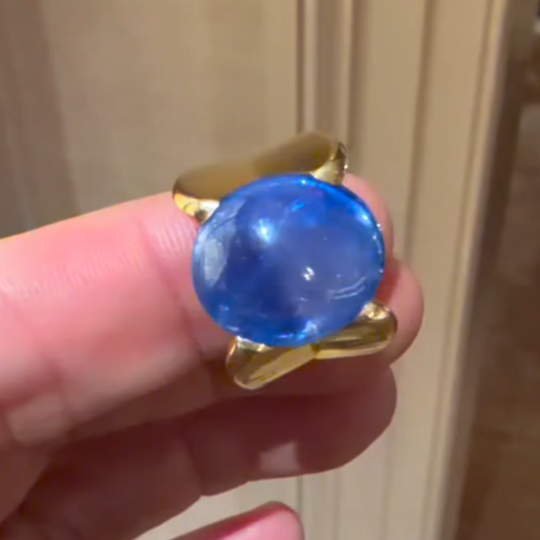  5ct Cabochon Blue Stone Solitaire Ring