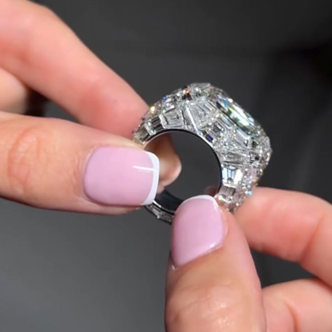 7ct Pave Set Emerald Cut White Stone ring
