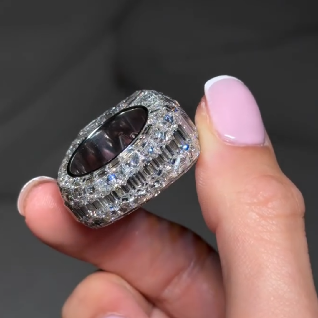 7ct Pave Set Emerald Cut White Stone ring