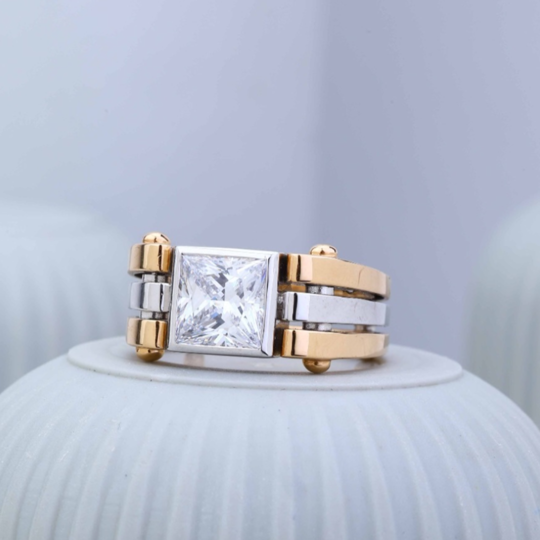 Industrial Design 3ct Mens Premium Silver Ring in Two-tone