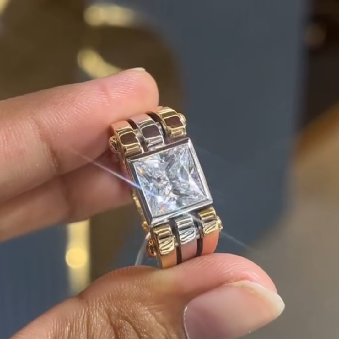 Industrial Design 3ct Mens Premium Silver Ring in Two-tone