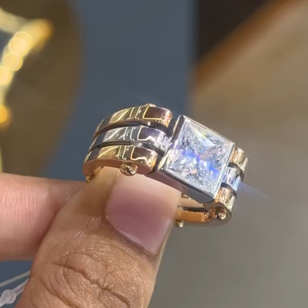 Industrial Design 3ct Mens Premium Silver Ring in Two-tone