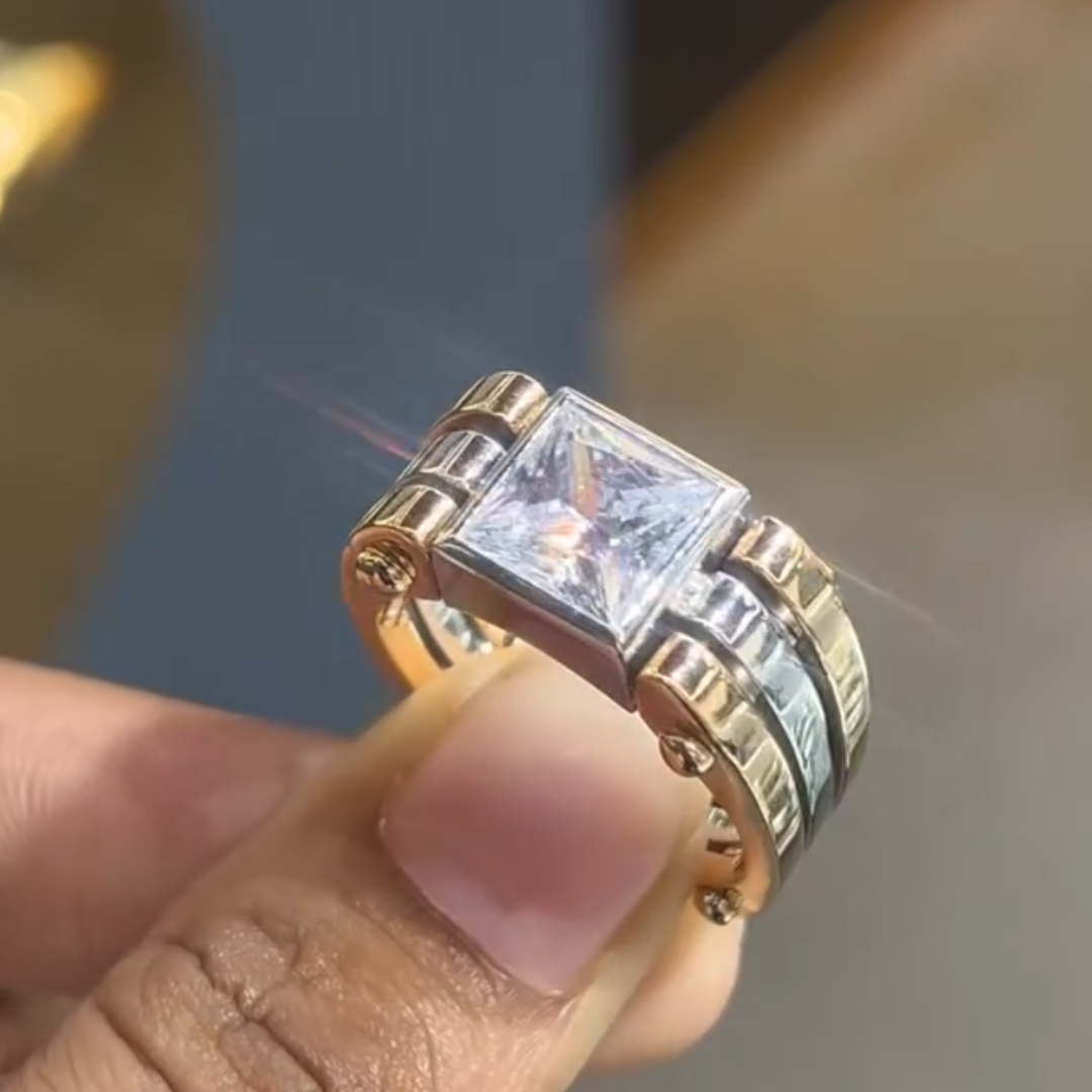Industrial Design 3ct Mens Premium Silver Ring in Two-tone