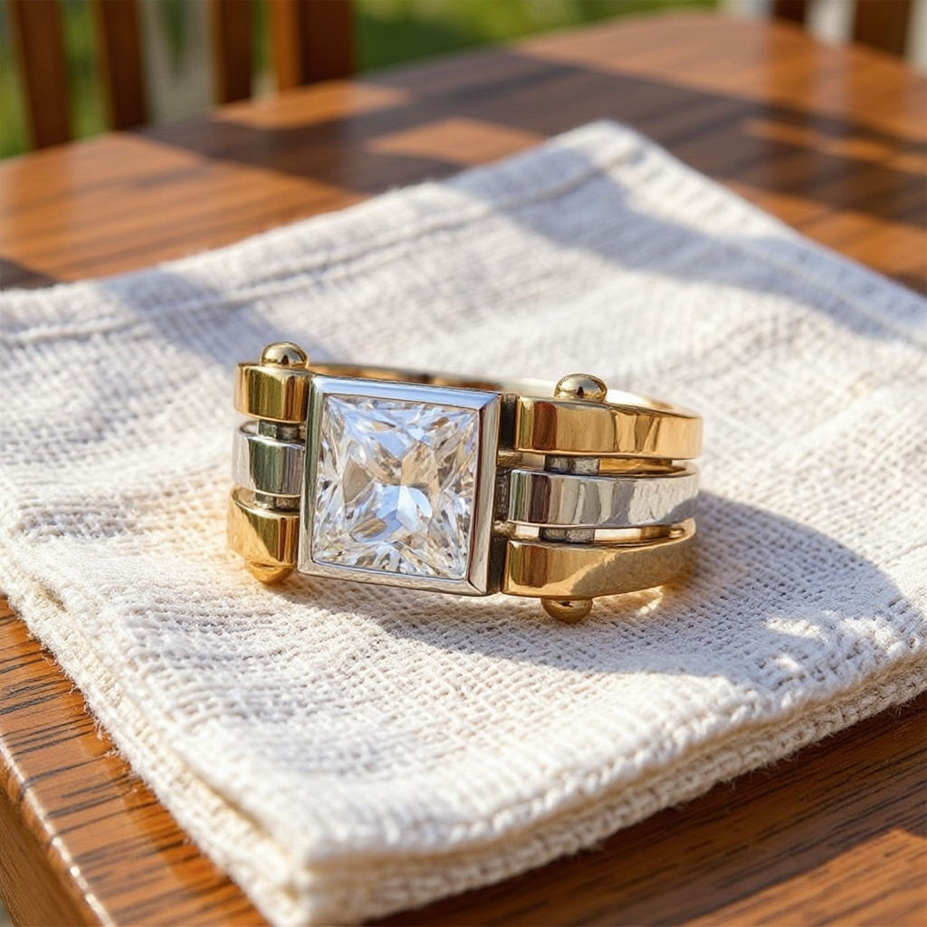 Industrial Design 3ct Mens Premium Silver Ring in Two-tone