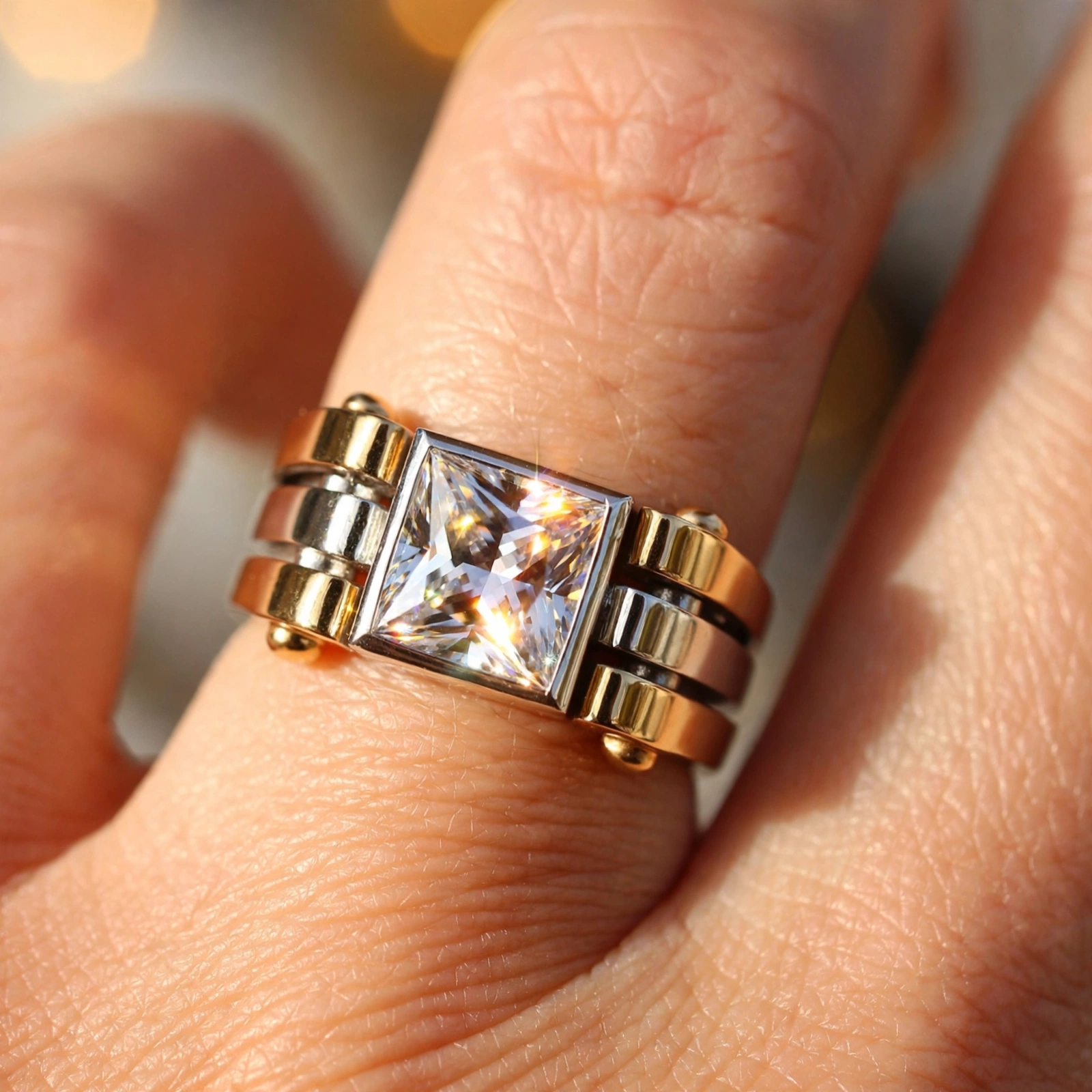 Industrial Design 3ct Mens Premium Silver Ring in Two-tone