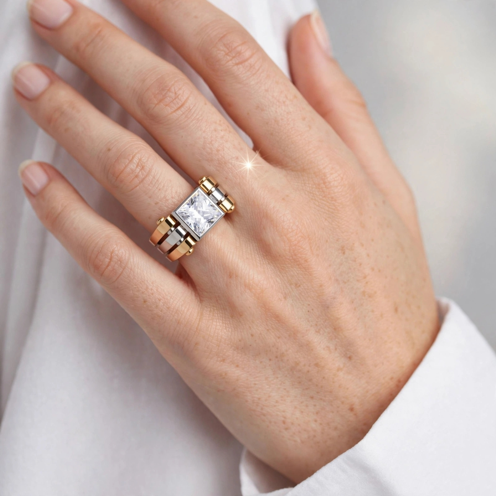Industrial Design 3ct Mens Premium Silver Ring in Two-tone
